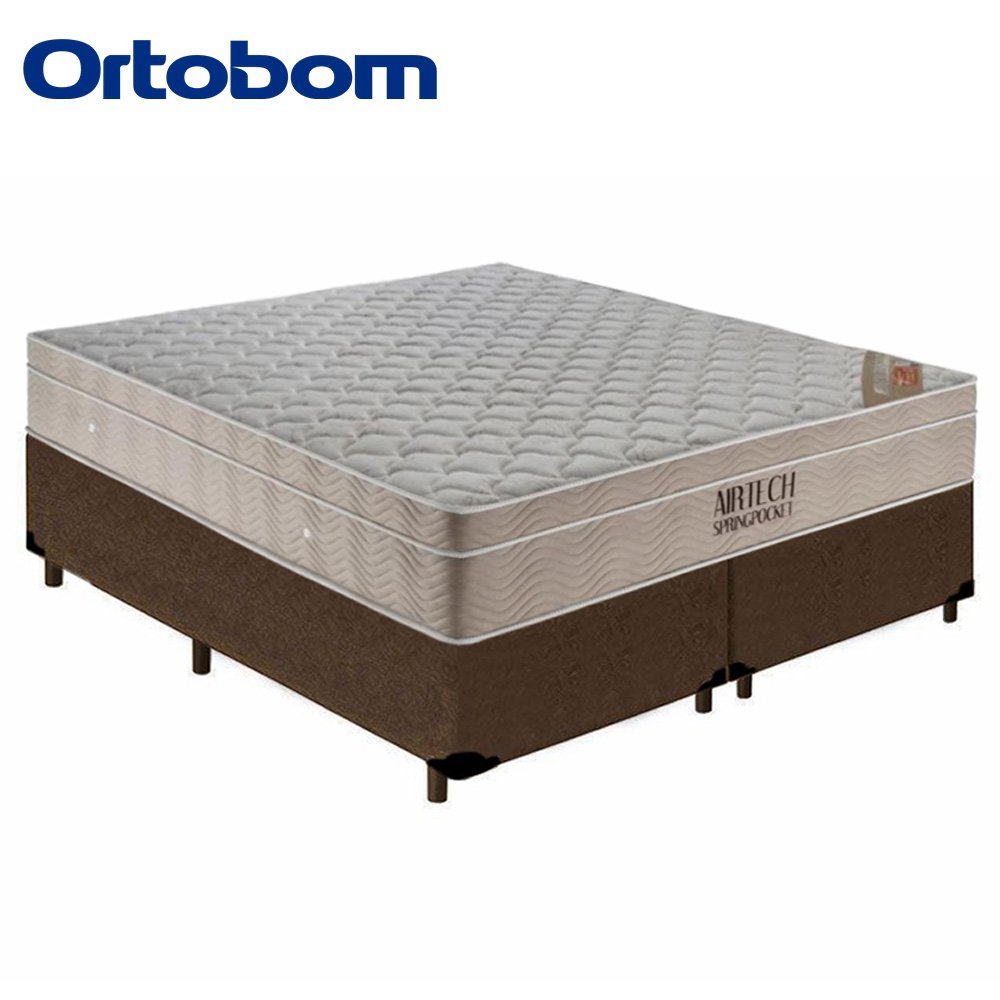 Cama Box Queen Bipartido Suede + Colchão Ortobom Airtech Molas Ensacadas 65x158x198 Marrom - 6