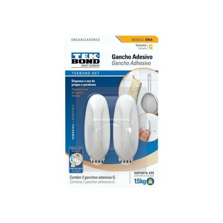 Gancho Onix De plástico Branco G - Tekbond