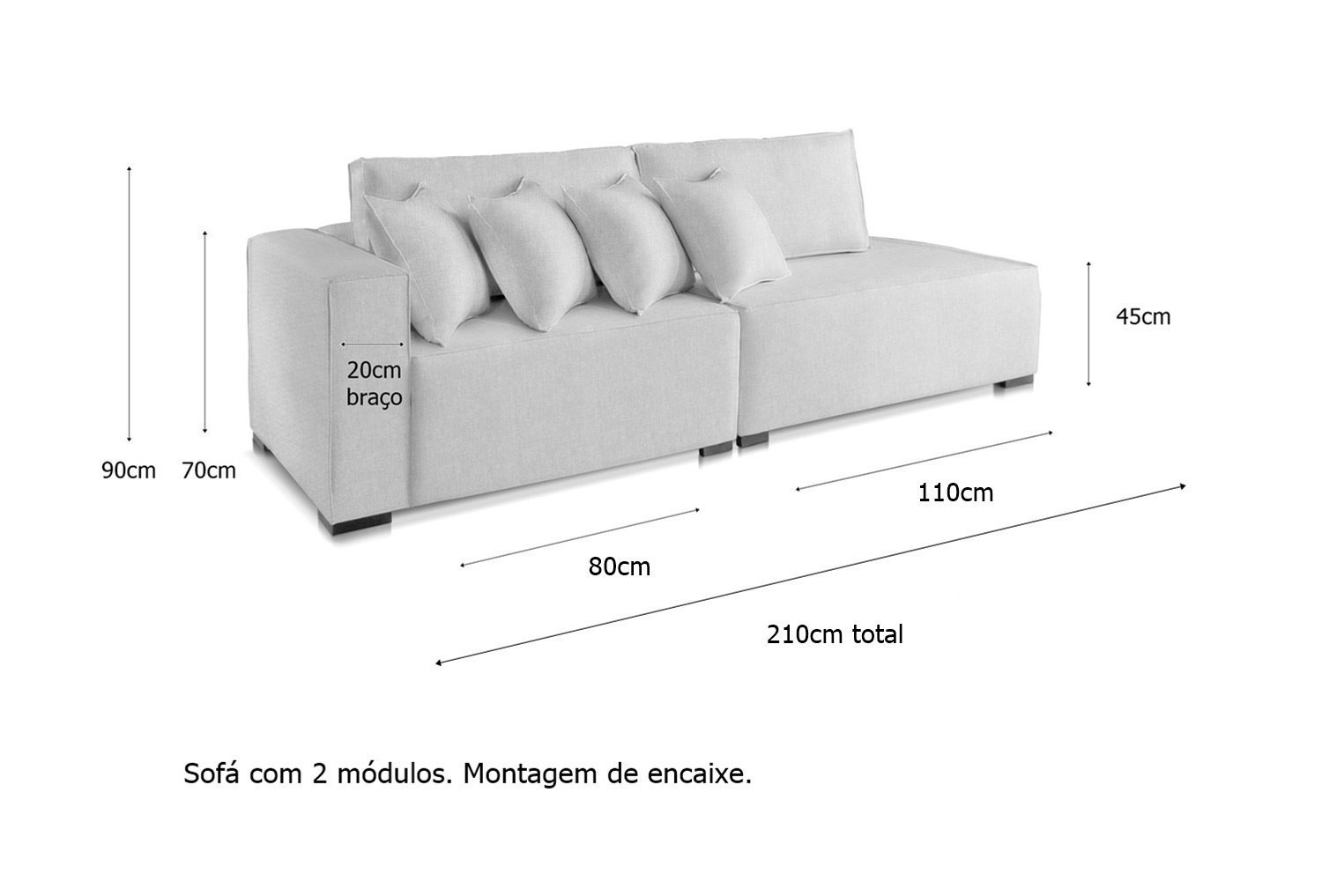 Sofá 2 3 4 Lugares Modulado Chaise Almofada Solta Molas Isa Be Linho Preto 2,1m - 4