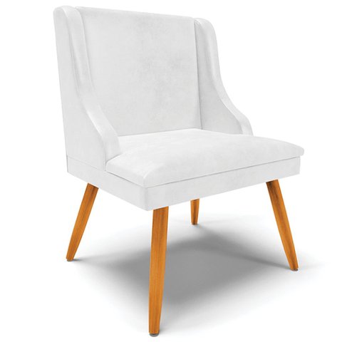 Cadeira Decorativa Sala de Jantar Pés Palito de Madeira Firenze PU Branco Brilho/Natural G19 - Gran 