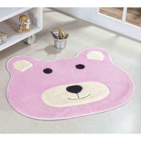 Tapete de Quarto Infantil Formato Ursinho 74cm x 64cm Rosa