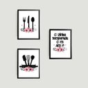 Ver imagem 1 de Kit 3 Quadros Cozinha Temperada com Amor 24x18cm - com vidro:Madeira branca