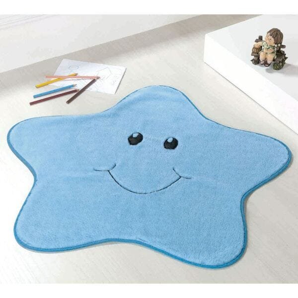 Tapete de Quarto Infantil Formato Estrelinha Pelúcia Azul - 1