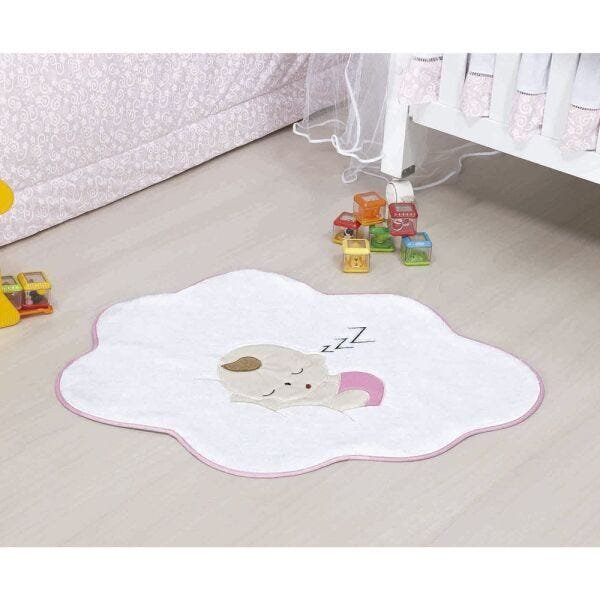 Tapete para Quarto Infantil de Bebê Nuvem de Pelúcia Rosa - 1