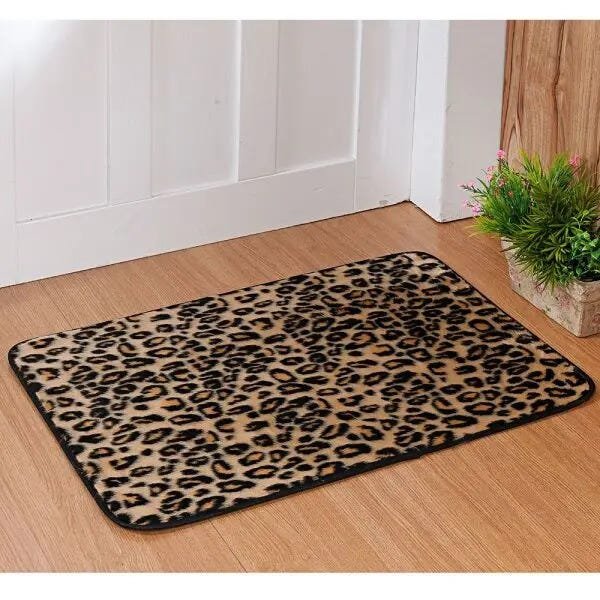 Tapete de Porta 68cm x 48cm Leopardo com Pelúcia Capacho - 1