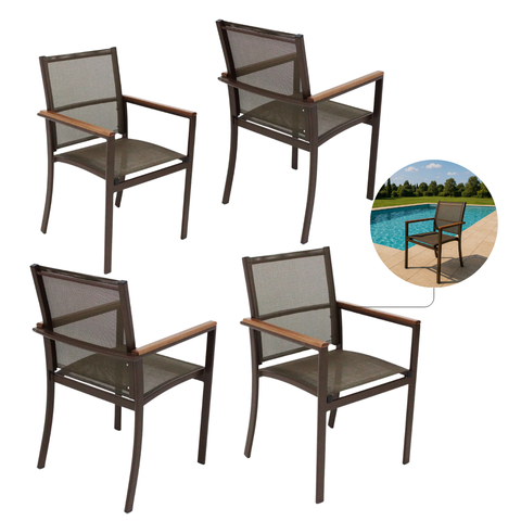 Kit 4 Cadeiras Amelia Tela Sling para Piscina Jardim Varanda Jantar