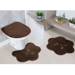 Jogo de Tapete para Banheiro 3 Peças Beija-Flor Tabaco - 1