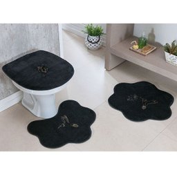 Jogo de Tapete para Banheiro 3 Peças Beija-Flor Preto - 1