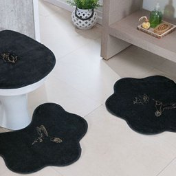 Jogo de Tapete para Banheiro 3 Peças Beija-Flor Preto - 2