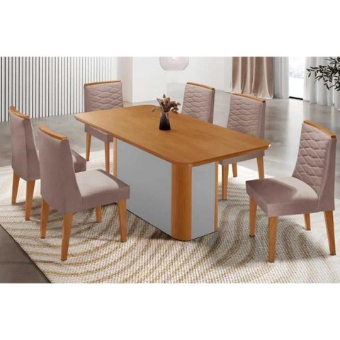 Mesa Cozinha Pietá 180 + 6 Cad Maldivas Naturale Rufato