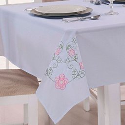 Toalha de Mesa Bordada 2,20M x 1,40M Dália Branco e Pink - 2