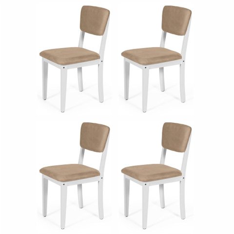 Kit 4 Cadeiras de Jantar Madeira Maciça Estofadas Ella Branco e Marrom Claro - Straub Web