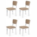 Ver imagem 1 de Conjunto 4 Cadeiras de Jantar Estofada em Madeira Maciça Ella Branco/Marrom Claro