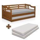 Ver imagem 2 de Sofá Cama Solteiro Com Auxiliar Madeira Maciça e Colchões Castanho Atraente