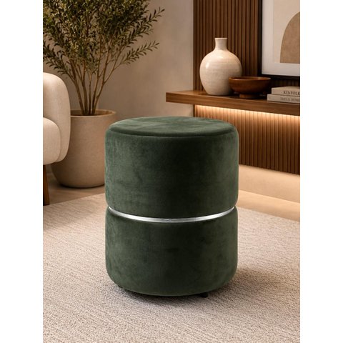 Puff com Cinta no Meio Prata Verde Veludo - Let Móveis