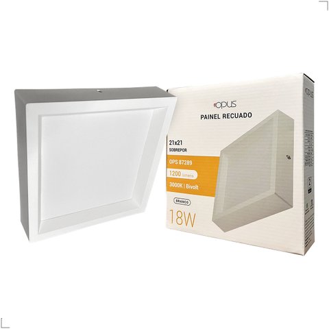 Painel Recuado de Sobrepor Quadrado 18w 21x21cm Branco Led 3000k Luz Quente