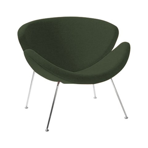 Poltrona Design Trevo Linho Verde Base Cromada