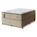Ver imagem 1 de Cama Box Casal King Colchão Molas Guarda Costas Max com Pillow 193x203x78cm Suede Bege/branco