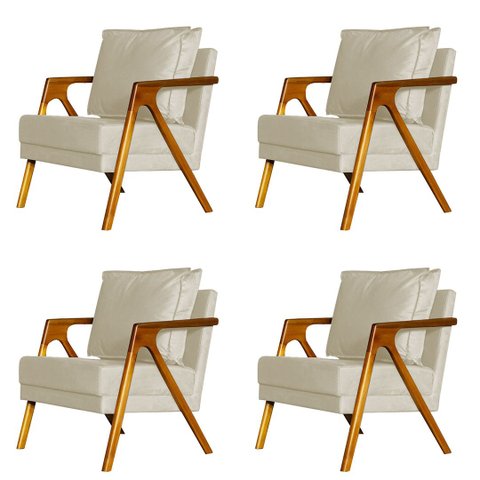 Kit 4 Poltronas Cadeira Mona Luxo Recepção - Linho Bege