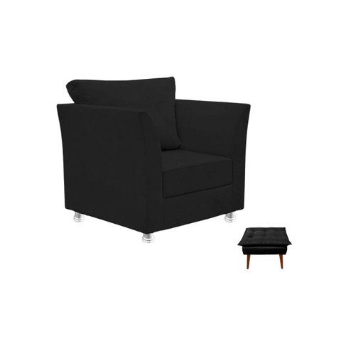 01 Poltrona Lisboa Decorativa + 01 Puff Opala Decorativo Suede Escolha Sua Cor