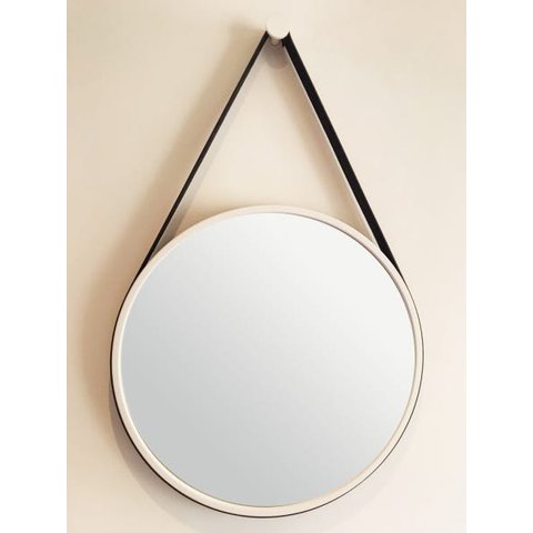 Espelho Decorativo Adnet - 40 cm - Aro Branco / Alça Preta