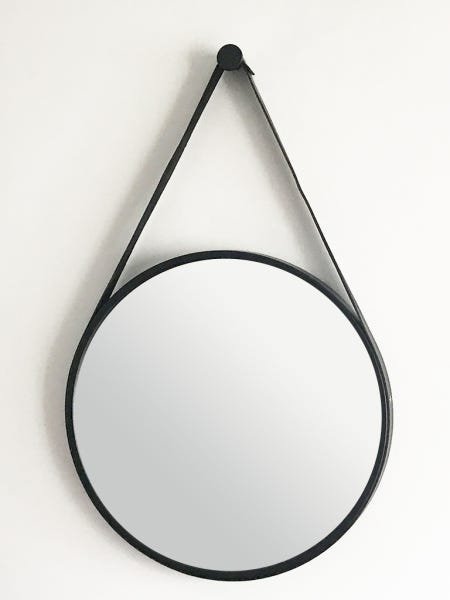 Espelho Decorativo Adnet - 40 cm - Aro Preto / Alça Preta - 1