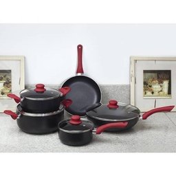 Conjunto de Panelas em Alumínio 5 Peças Antiaderente Linha Aroma Mor - Preto/Vermelho - 2 Conjunto de Panelas em Alumínio 5 Peças Antiaderente Linha Aroma Mor - Preto/Vermelho - 2