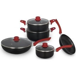 Conjunto de Panelas em Alumínio 5 Peças Antiaderente Linha Aroma Mor - Preto/Vermelho - 1 Conjunto de Panelas em Alumínio 5 Peças Antiaderente Linha Aroma Mor - Preto/Vermelho - 1