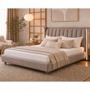 Ver imagem 1 de Cama Japonesa Casal Seo-Yeon com Cabeceira em LED Veludo Amêndoa Madeira Sallar Home 154cm
