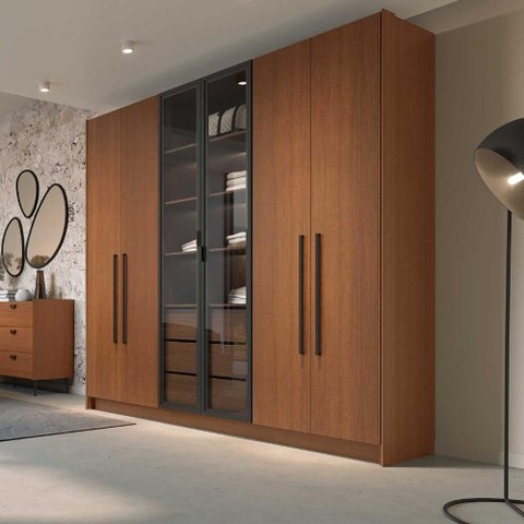 Guarda Roupa Casal 6 Portas 2,43m X 2,3m Vidro Fumê 100% Mdf Cor:itaúba Âmbar