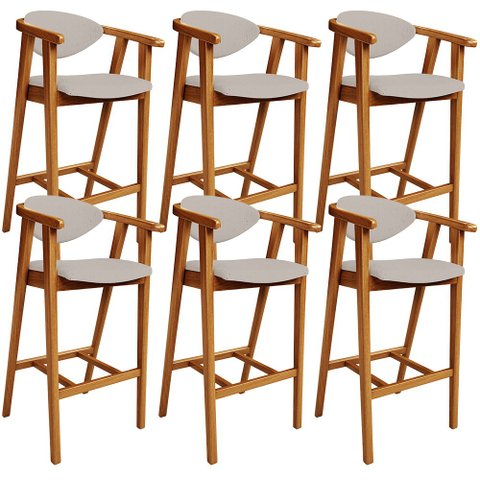 Kit 06 Banquetas Alta Para Cozinha Sala de Jantar Fixa Cecília L02 Linho Bege - Lyam Decor