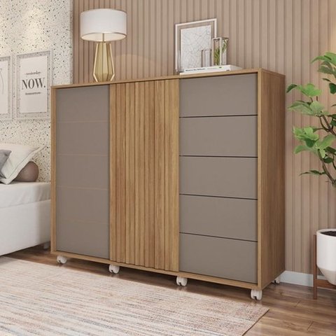 Cômoda Espaçosa 2 Portas 3 Prateleiras Caemmun Pegasus Buriti / Fendi