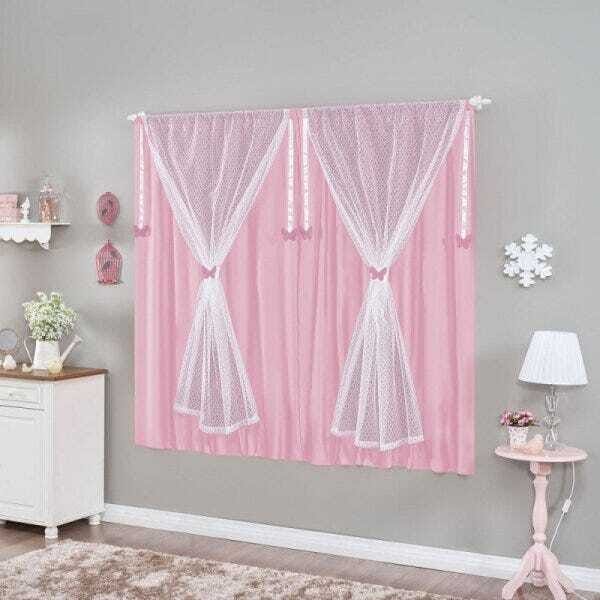 Cortina para Quarto de Meninas Bruna 2,00m x 1,80m Rosa - 1