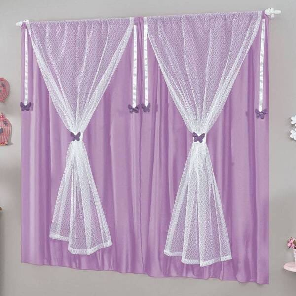 Cortina para Quarto de Meninas Bruna 2,00m x 1,80m Lilás - 2