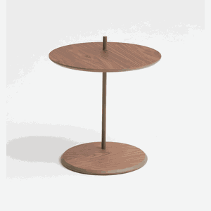 Mesa de Apoio Bumbo - Tampo Nogueira Natural - Base Aço Carbono