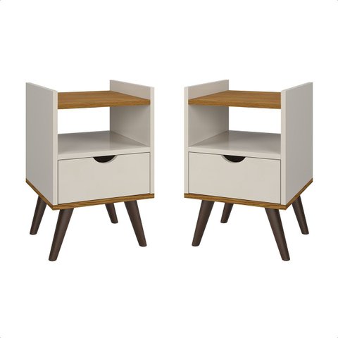 Kit 2 Mesa Cabeceira 1 Gaveta 1 Nicho Pés Retro