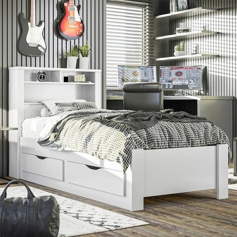 Cama Solteiro com Gavetas Invicta Branco Brilho - Santos Andirá