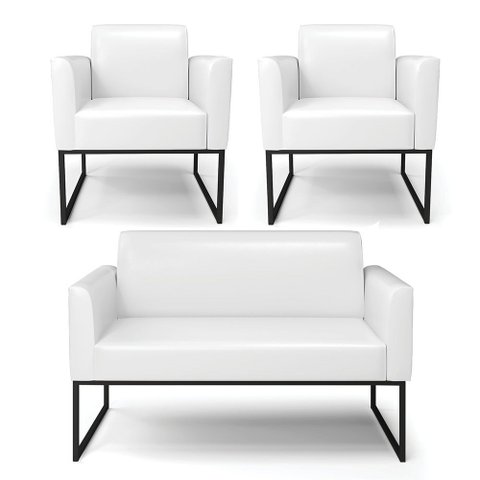 Sofá Namoradeira com 2 Poltronas Base Industrial Preto Marisa Corano