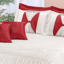 Kit Colcha Queen Size Paris 7 Peças Vermelho com Almofadas - 2 Kit Colcha Queen Size Paris 7 Peças Vermelho com Almofadas - 2