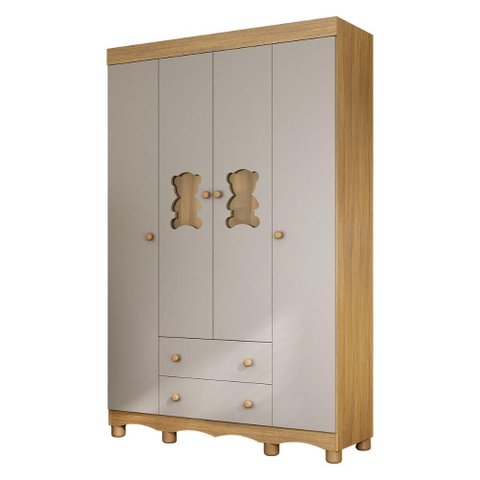 Guarda-Roupa Infantil 122cm com Vidro 4 Portas e 2 Gavetas Ternura Multimóveis Mp4805 Madeirado/Off
