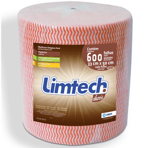 Pano Multiuso Limtech Wave - 33cm X 300m - 600 Folhas - 45g/m² - Laranja