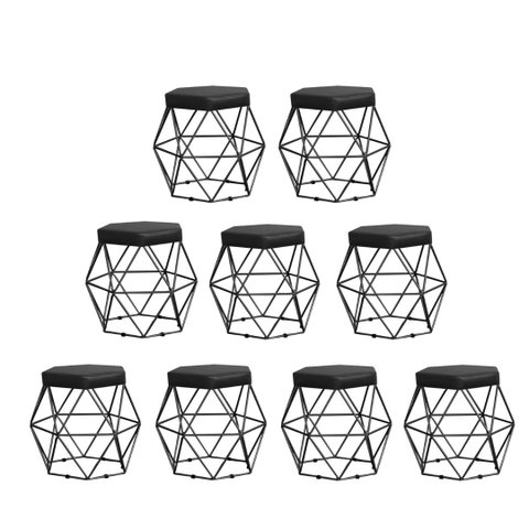 Kit 9 Puffs Decorativos Aramado Vanessa-Assento Preto