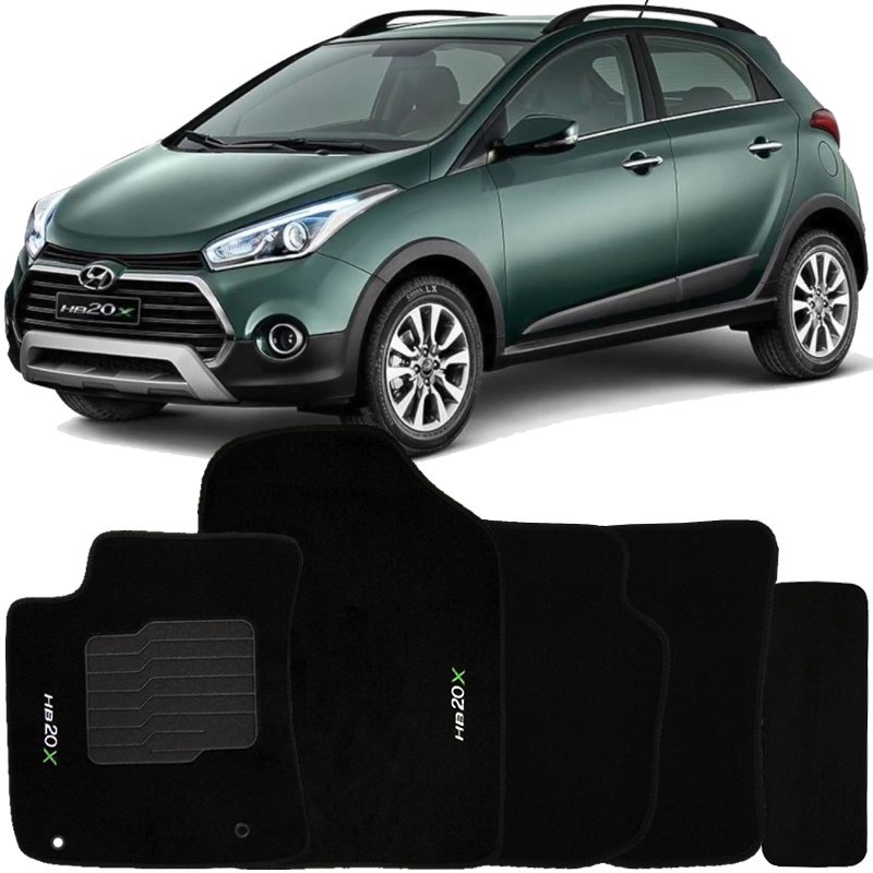 Jogo de Tapete Automotivo Carpete Hyundai Hb20x 2013 À 2019 Soft Logo Bordado Preto 5 Peças S/m Soft - 2