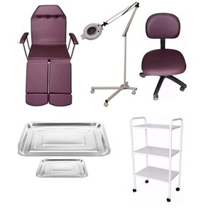 Kit Maca Podologia Exaustor com Tripé Carrinho Mocho e Bandejas Fiscomed Kit Maca para Podologia
