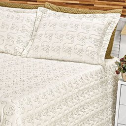 Colcha King Size Premium 3 Peças com Detalhes Bordado Cáqui - 2