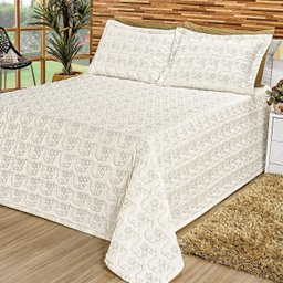 Colcha King Size Premium 3 Peças com Detalhes Bordado Cáqui - 1