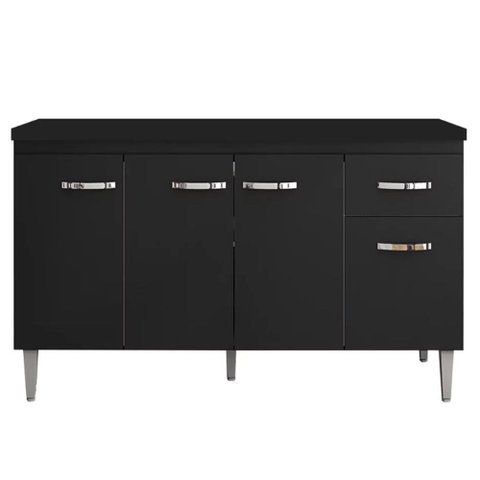 Balcão Pia Gabriela 150cm Preto com Tampo Mdp - Ajl Móveis