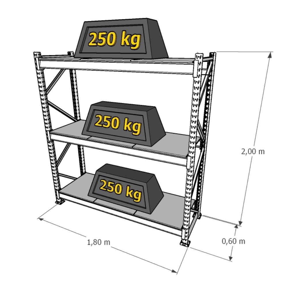 Gondola 2 mini porta pallet 250 kg 180x200x60 (CxLxP) cinza com laranja bandejas mdf branco - 2