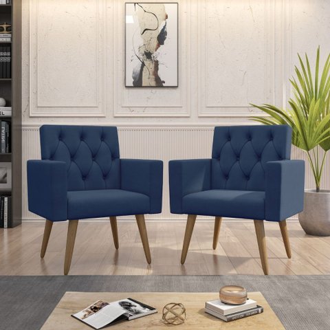 Kit 2 Poltronas para Salão de Beleza e Sala de Espera Thais Suede Azul-marinho