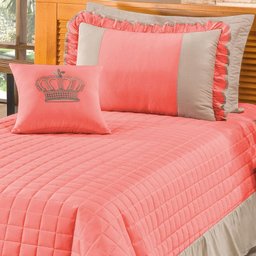Colcha Solteiro Charlotte 4 Peças Tecido 180 Fios Salmão - 2 Colcha Solteiro Charlotte 4 Peças Tecido 180 Fios Salmão - 2